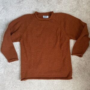 Unisex Roll Edge Alpaca Wool Sweater Rust Brown New